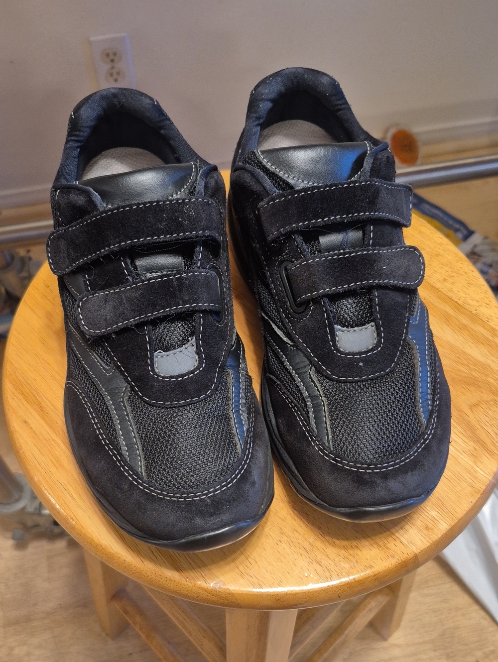 SAS Black Suede Sneakers Double Velcro Straps Closure
